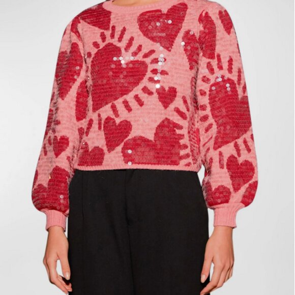 Farm Rio Heart Sequin Crewneck Sweater - Picture 5 of 6